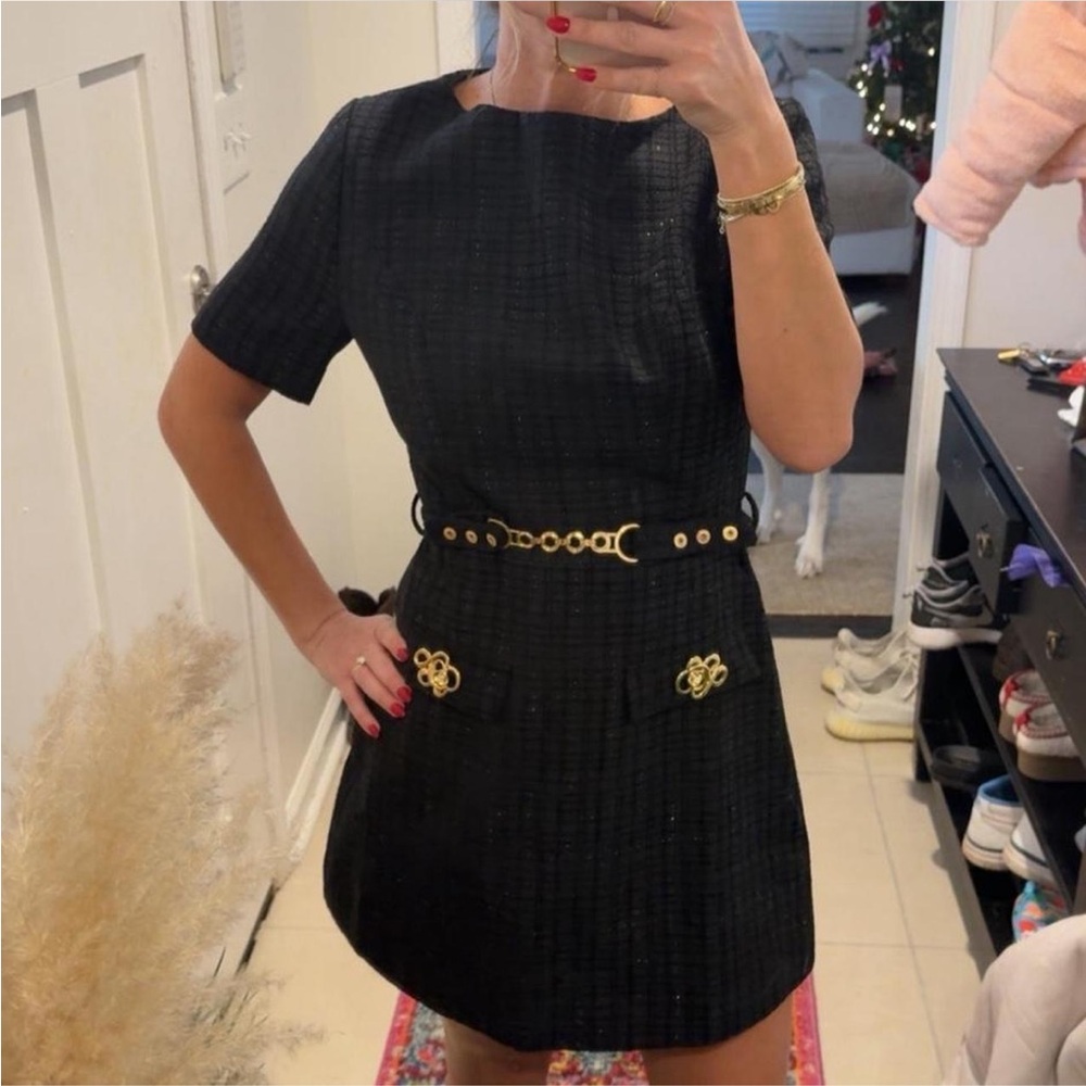 Commense Black Mini Dress with Gold Details
